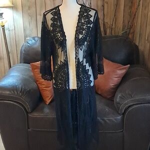 Rachel Zoe Black Lace Kimono Cover Up One Size Goth Dark Romantic Preowned